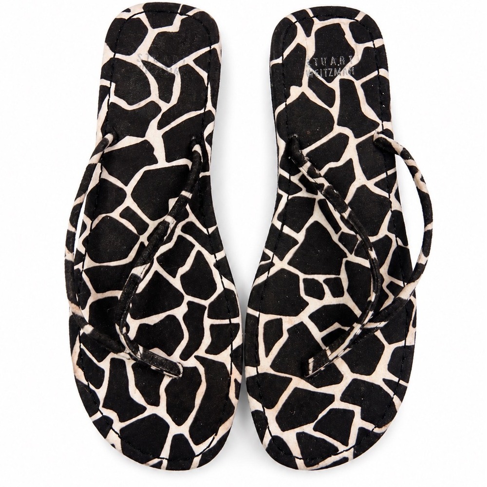Stuart Weitzman Vintage Y2K Giraffe Print Thong Flip Flop Sandals Women's Size 7